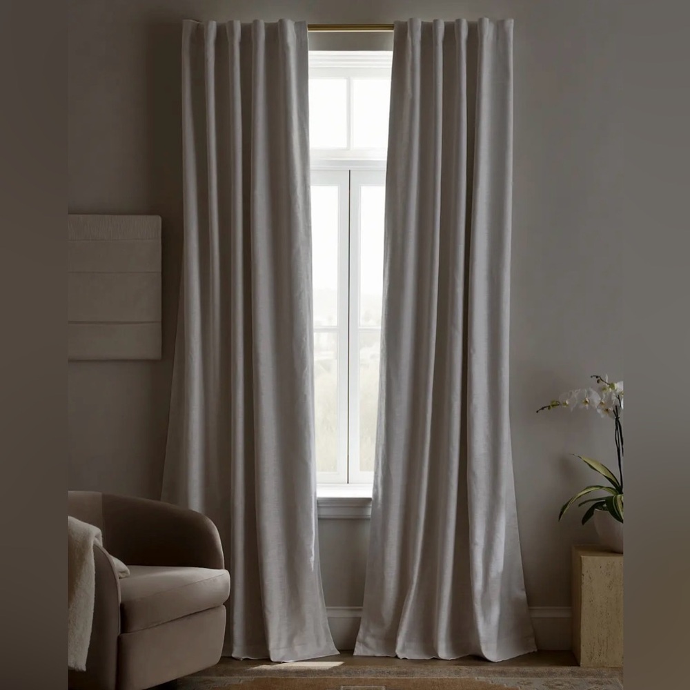 Quince Textured Linen Blackout Curtain White Single Panel 48 X 96 NWOT